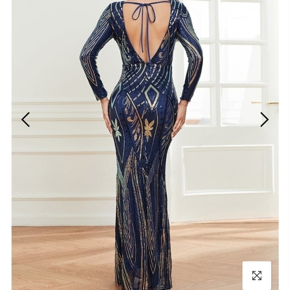 Navy Contrast Sequined Maxi Gown for Special Events - Picture 12 of 16